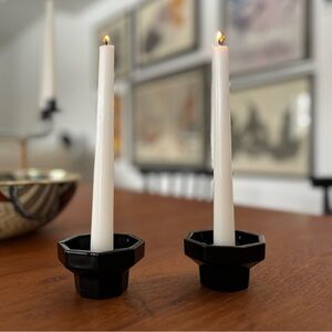 Vintage Luminarc Octime Black Glass Candleholders